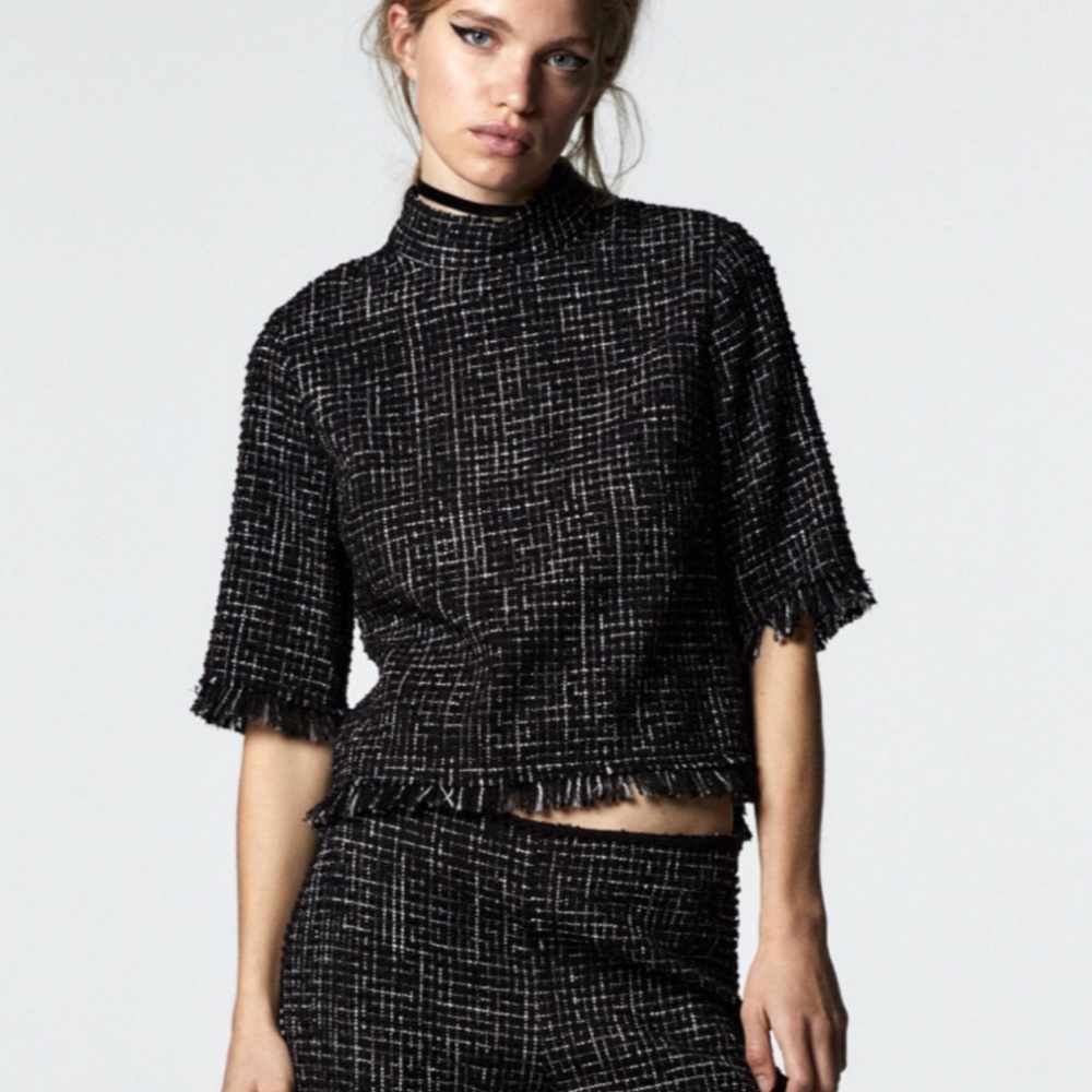 Zara Chic Black Tweed Top